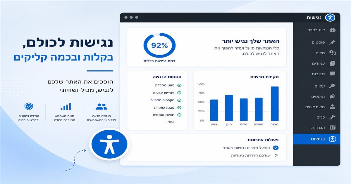 תוסף נגישות לוורדפרס של נגישות לכולם - סטודיו עיצוב ודוחות שימוש מתוך ממשק הניהול